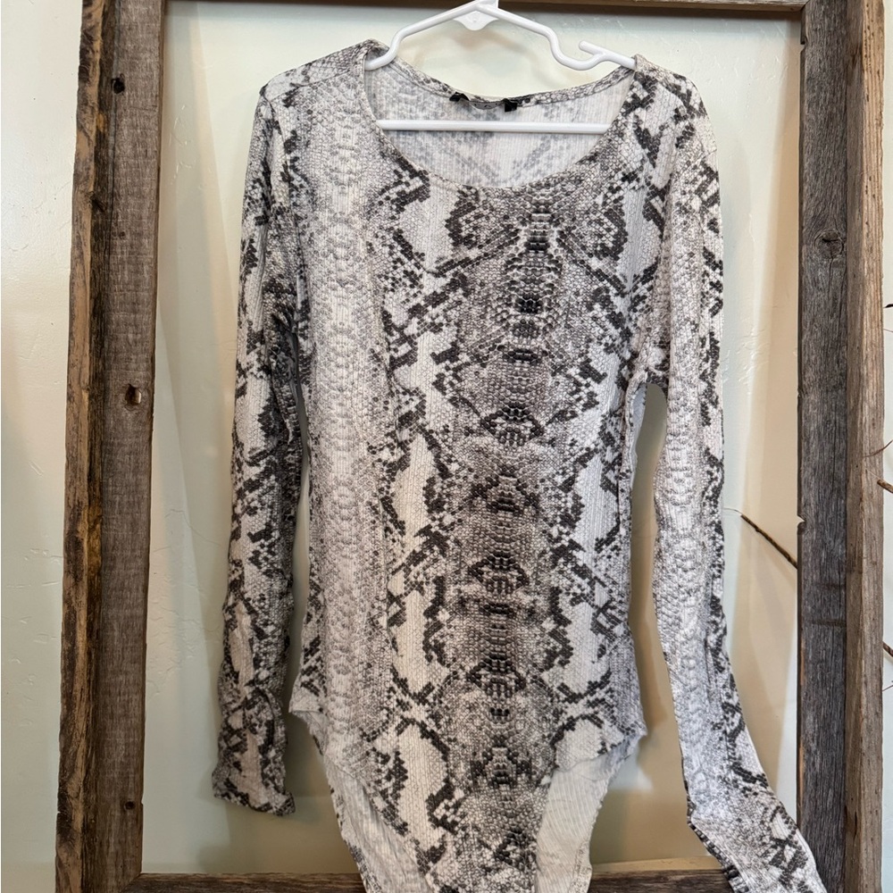 BLVD Snakeskin Print Bodysuit - Black and White